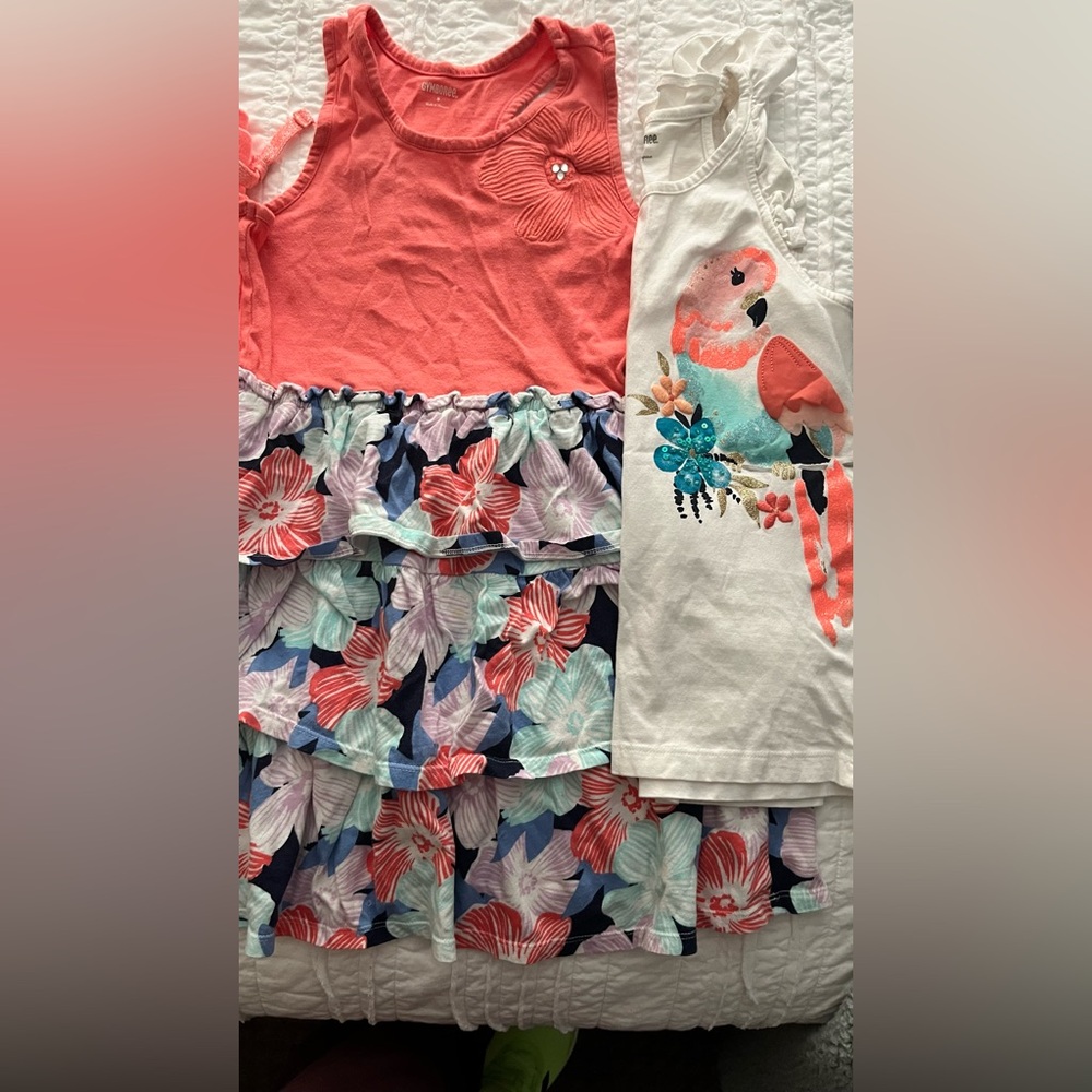 Gymboree Dress, Parrot shirt, Coral Ruffle 2pc Swimsuit
